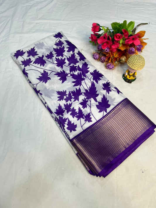 Dola Jequard Border Digital Printed saree with Printed beautiful Art Work With Blouse
