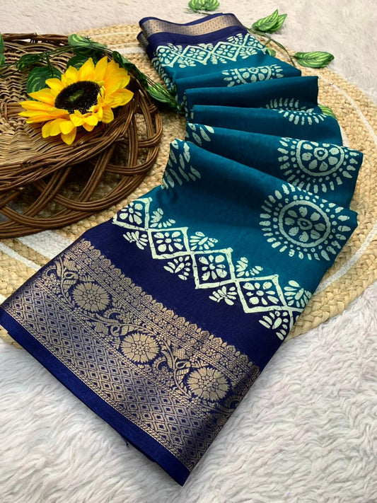 Dola Jequard Border Digital Printed Saree & Printed beautiful Art Work
