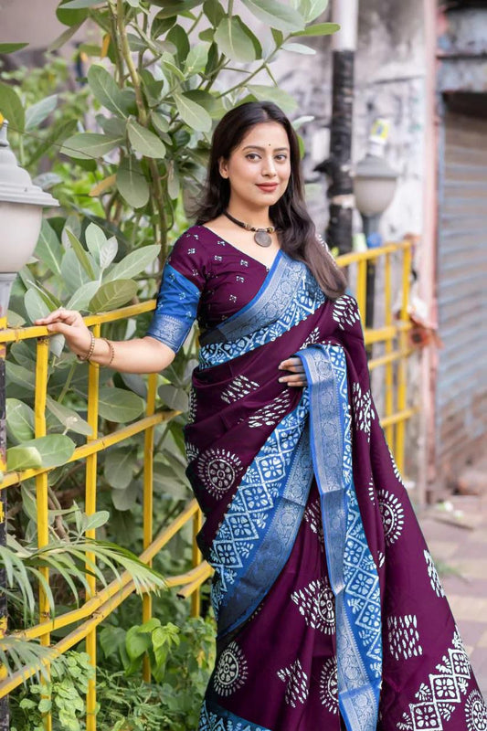Dola Jequard Border Digital Flower Printed Saree & Beautiful Art Work Saree
