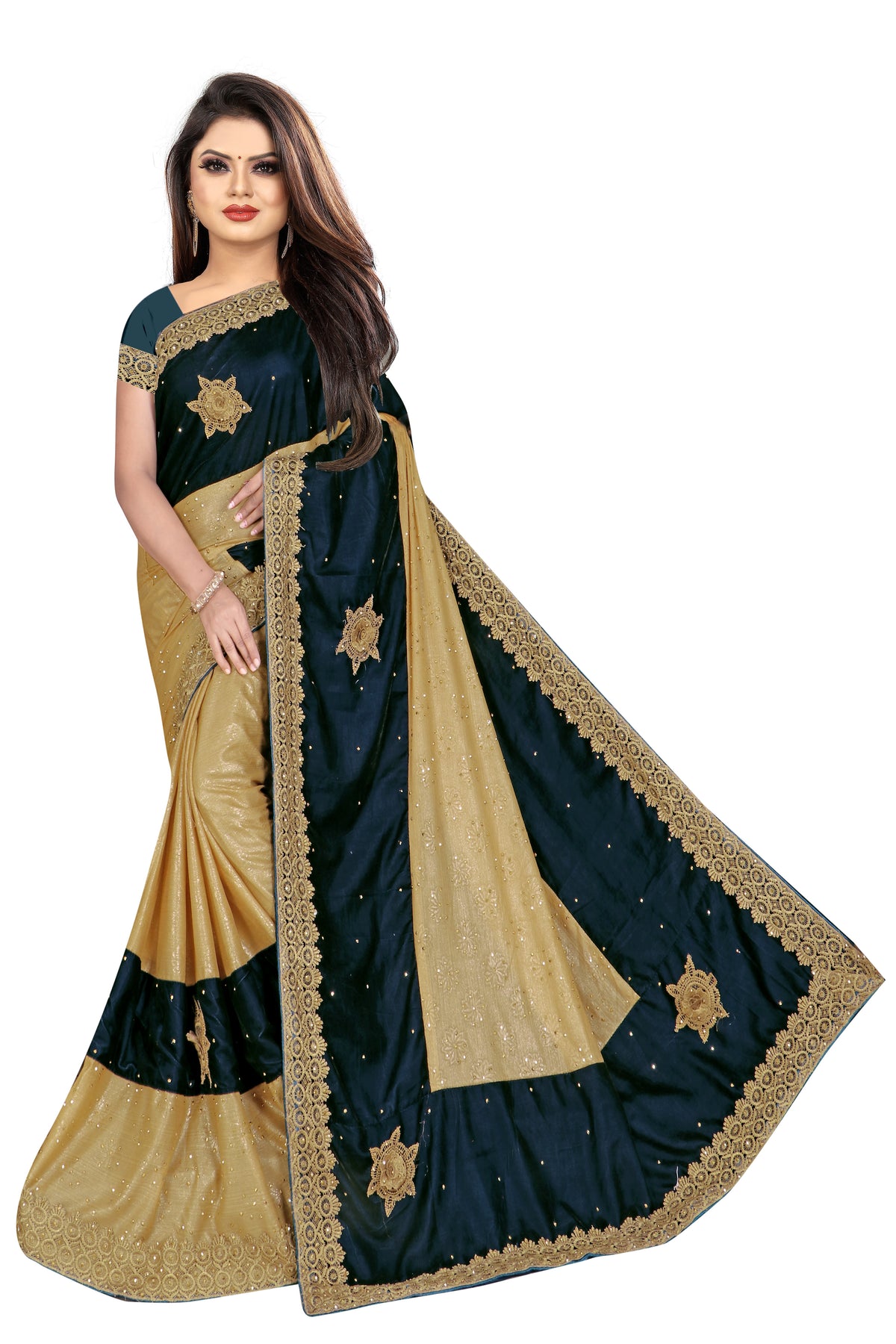 Diamond Velvet & Lycra Blend Saree Diamond Border Saree