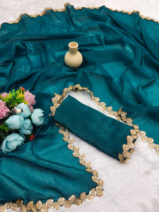 Jalpari Chiffon Golden Shining Super hot Sequnce lace Pattern in limited edition Saree