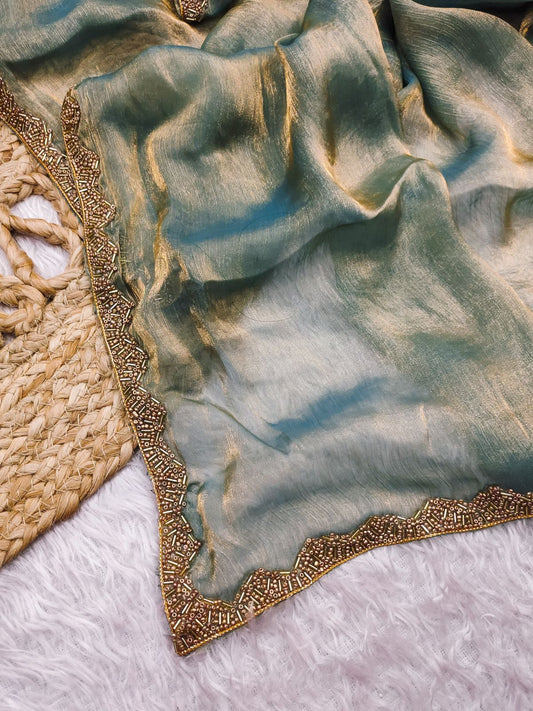 Jalpari Fendy Plain crush with super hit gum Val-Moti lace Pattern in limited edition Saree