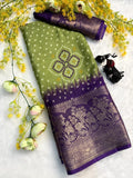 Jalpari Saree Dola Bandhni Print Jacquard Border Beautiful Border Saree With Blouse