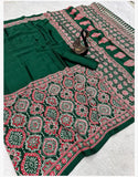 Crape Silk Beautiful Gajji Silk Bollywood Saree With Printed Pallu & Contrast Blouse