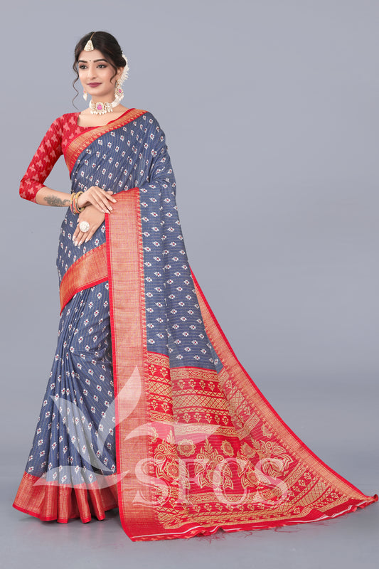 Trendy Women's Chanderi Silk Jaqurd Digital Print Border Daily Wear Printed Saree with Blouse Piece