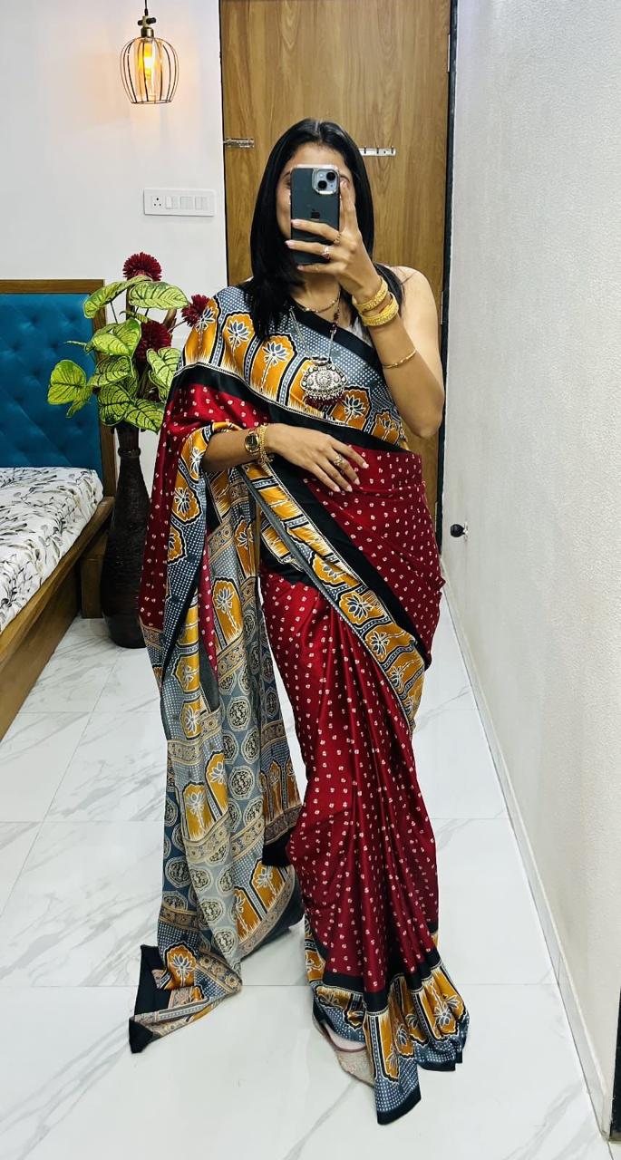 Bollywood Pure Japan Crape Silk & Gajji Silk Bollywood Saree with Printed Blouse