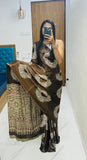 Bollywood Designer Gaji Silk Designer Saree with Printed Pallu & Contrast Blouse