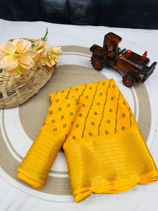 Bandhni Leriya Printed Marshmallow Soft Silk Saree With Beautiful Print Design