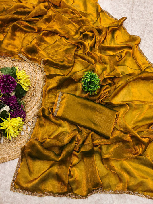Jalpari Fendy New Lunch Plain crush with super hit gum Val-Moti lace Pattern in limited edition Saree