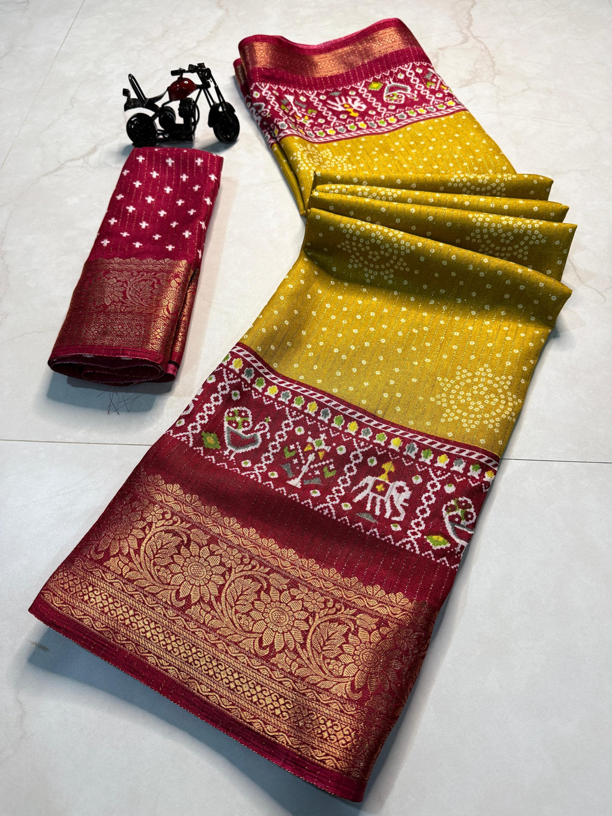 Cotton Dola Silk Jacquard Border Warli Printed Jari Work Sari with Blouse
