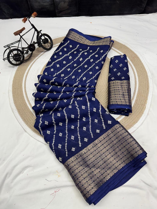 Printed Marshmallow Soft Silk Saree With Beautiful Leriya Print Design