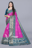 Chanderi Silk Jaqurd Digital Print Border Daily Wear Printed Saree with Blouse