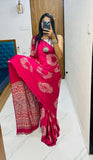 Bollywood Designer Gaji Silk Designer Saree with Printed Pallu & Contrast Blouse