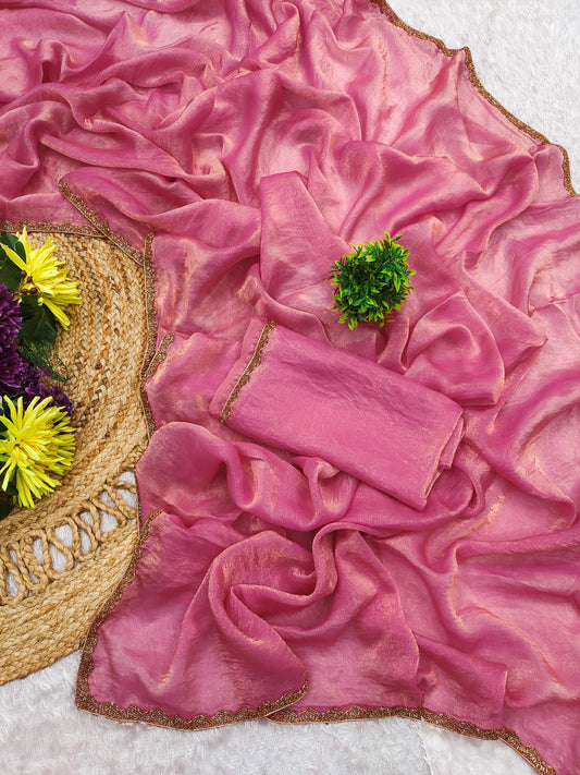 Jalpari Fendy Plain crush with super hit gum lace Pattern in limited edition Saree