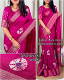 Swarovski Worck Pure Moss With Tussles In Pallu BANDHANI PRINTJACQUARD BODAR