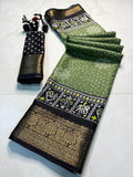 Cotton Dola Silk Jacquard Border Warli Printed Jari Work Sari with Blouse