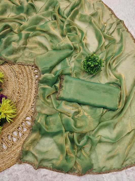 Jalpari Fendy Plain crush with super hit gum lace Pattern in limited edition Saree