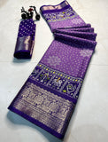 Cotton Dola Silk Jacquard Border Warli Printed Jari Work Sari with Blouse