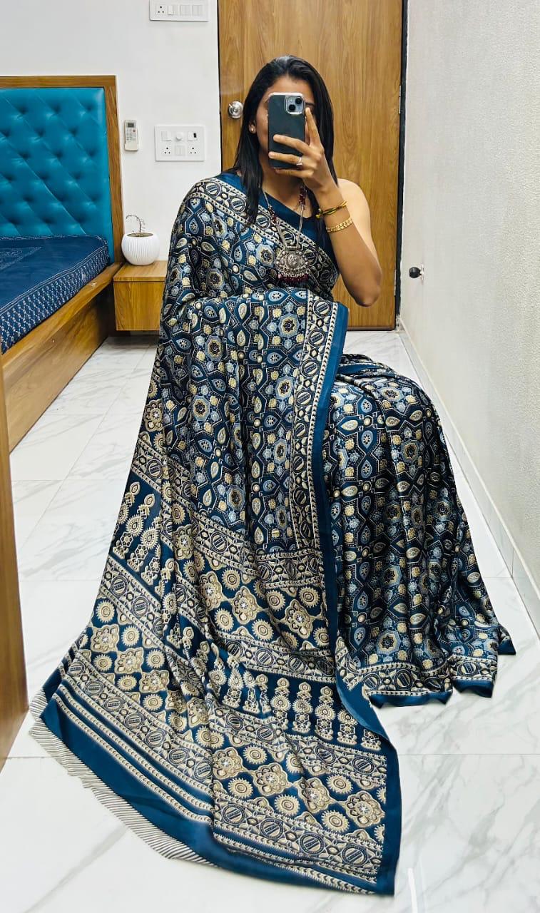 Soft Gajji Silk Bollywood Saree with Crape Silk Printed Pallu & Contrast Blouse