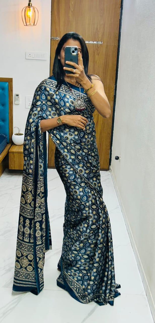 Soft Gajji Silk Bollywood Saree with Crape Silk Printed Pallu & Contrast Blouse