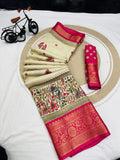 Dola Silk Jacquard Border Warli Printed Jari Work Sari with Blouse