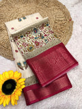 Chanderi Silk Jacquard Border Warli Printed Jari Work Sari with Blouse