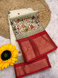 Chanderi Silk Jacquard Border Warli Printed Jari Work Sari with Blouse