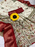 Dola Silk Jacquard Border Warli Printed Jari Work Sari with Blouse