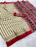 Crape Silk Beautiful Gajji Silk Bollywood Saree with Printed Pallu & Contrast Blouse