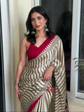 Crape Silk Beautiful Gajji Silk Bollywood Saree with Printed Pallu & Contrast Blouse