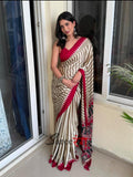 Crape Silk Beautiful Gajji Silk Bollywood Saree with Printed Pallu & Contrast Blouse
