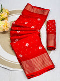 Marshmallow Silk Bandhni Print Saree with Jacquard Zari Border and Contrast Blouse