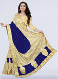 Velvet & Lycra Blend Embroidered Saree Diamond Border with Blouse Piece