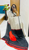 Designer Crape Silk Bollywood Designer Gaji Silk Saree with Printed Pallu & Contrast Blouse