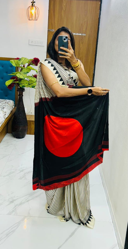 Crape Silk Bollywood Designer Gaji Silk Designer Saree with Printed Pallu & Contrast Blouse