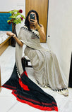 Crape Silk Bollywood Designer Gaji Silk Designer Saree with Printed Pallu & Contrast Blouse