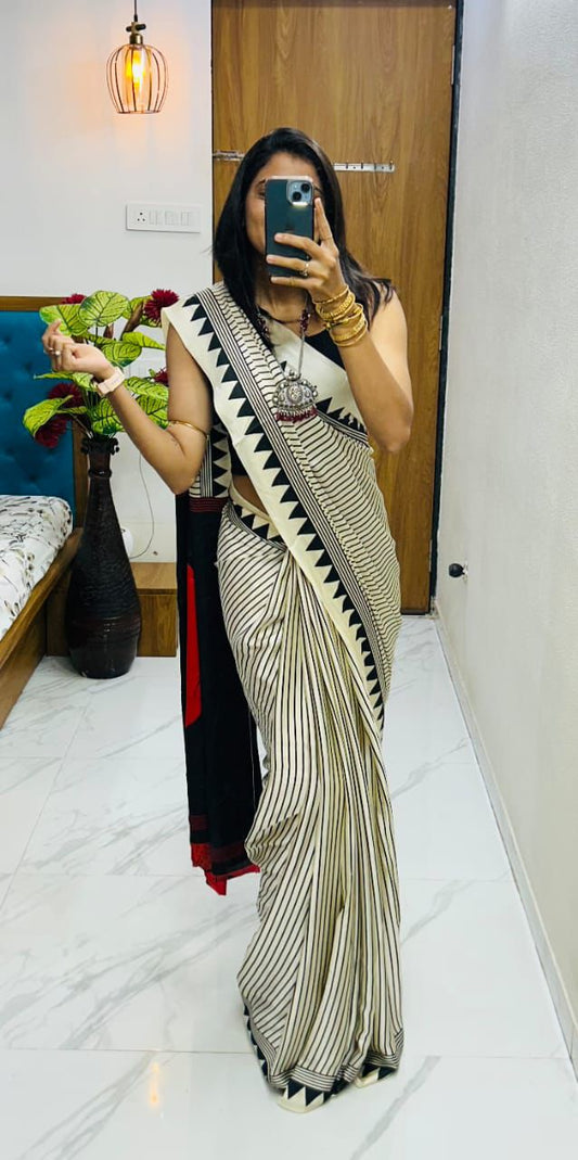 Crape Silk Bollywood Designer Gaji Silk Designer Saree with Printed Pallu & Contrast Blouse