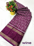 Dola Sequnce Jequard Border Digital Warli Printed Beautiful Art Work Saree