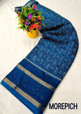 Dola Sequnce Jequard Border Digital Warli Printed Beautiful Art Work Saree