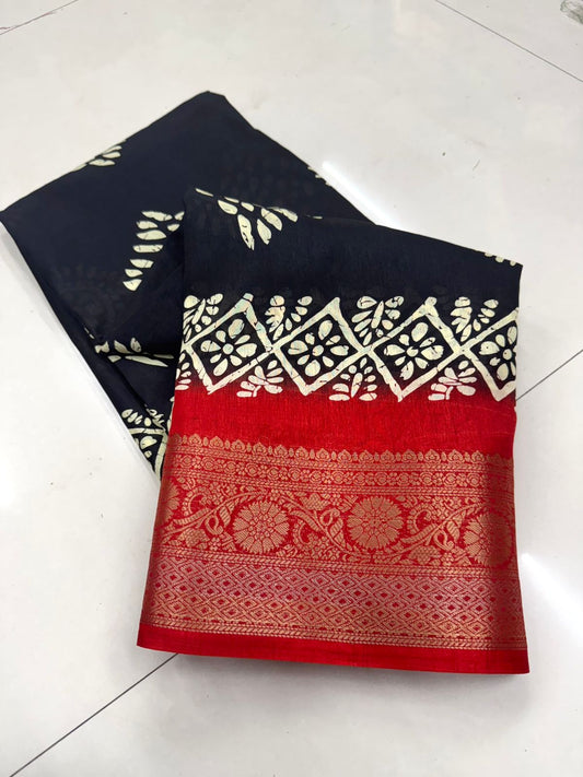 Dola Jequard Border Digital Flower Printed Saree & Beautiful Art Work Saree
