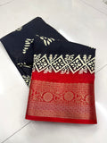 Dola Jequard Border Digital Flower Printed Saree & Beautiful Art Work Saree