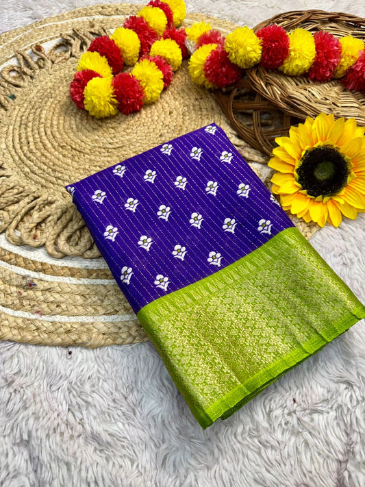 NEW DOLA SILK SPARKLE ZARI FLOWER PRINT WITH JACQUARD BODAR FANCY BLOUSE
