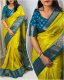 DOLA SILK SPARKLE ZARI FLOWER PRINT WITH JACQUARD BODAR FANCY BLOUSE
