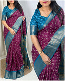DOLA SILK SPARKLE ZARI FLOWER PRINT WITH JACQUARD BODAR FANCY BLOUSE