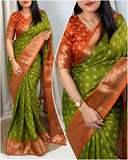 DOLA SILK SPARKLE ZARI FLOWER PRINT WITH JACQUARD BODAR FANCY BLOUSE