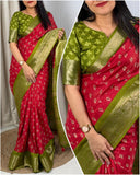DOLA SILK SPARKLE ZARI FLOWER PRINT WITH JACQUARD BODAR FANCY BLOUSE