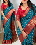 DOLA SILK SPARKLE ZARI FLOWER PRINT WITH JACQUARD BODAR FANCY BLOUSE