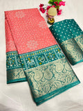 Dola Jequard Border Warli Digital printed saree with Bandhani printed beautiful Art Work With Blouse