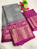 Dola Jequard Border Warli Digital printed saree with Bandhani printed beautiful Art Work With Blouse