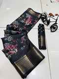 DIGITAL PARINT DOLA SILK SPARKLE ZARI FLOWER PRINT JAQURD BODAR